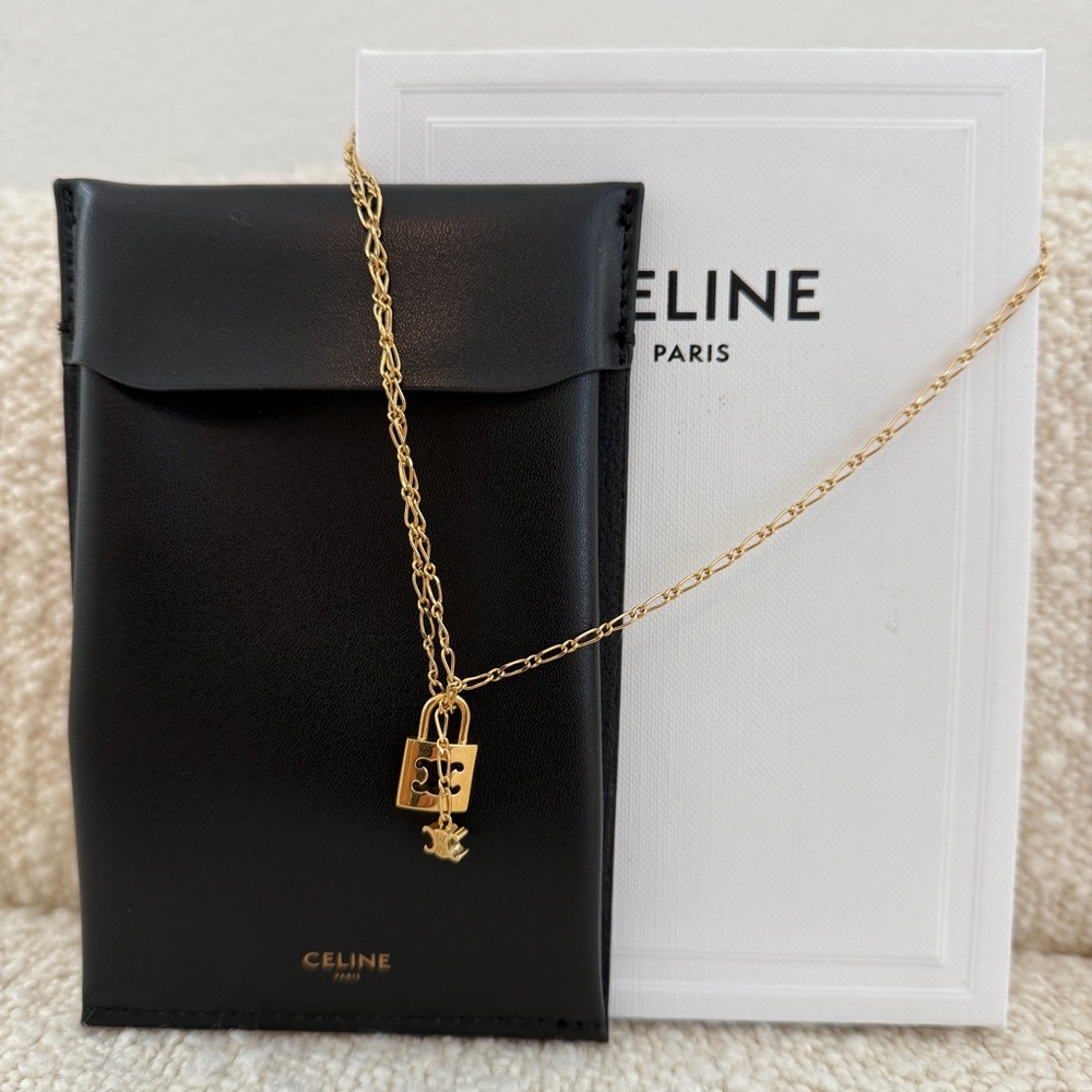 Celine Large TRIOMPHE Lock Necklace | Brass with gold finish